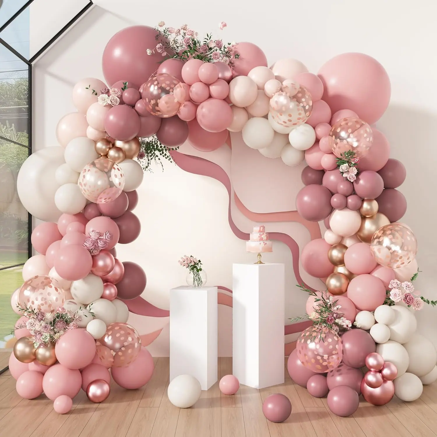 Kits d'arche de guirlande de ballons de roses poussiéreuses