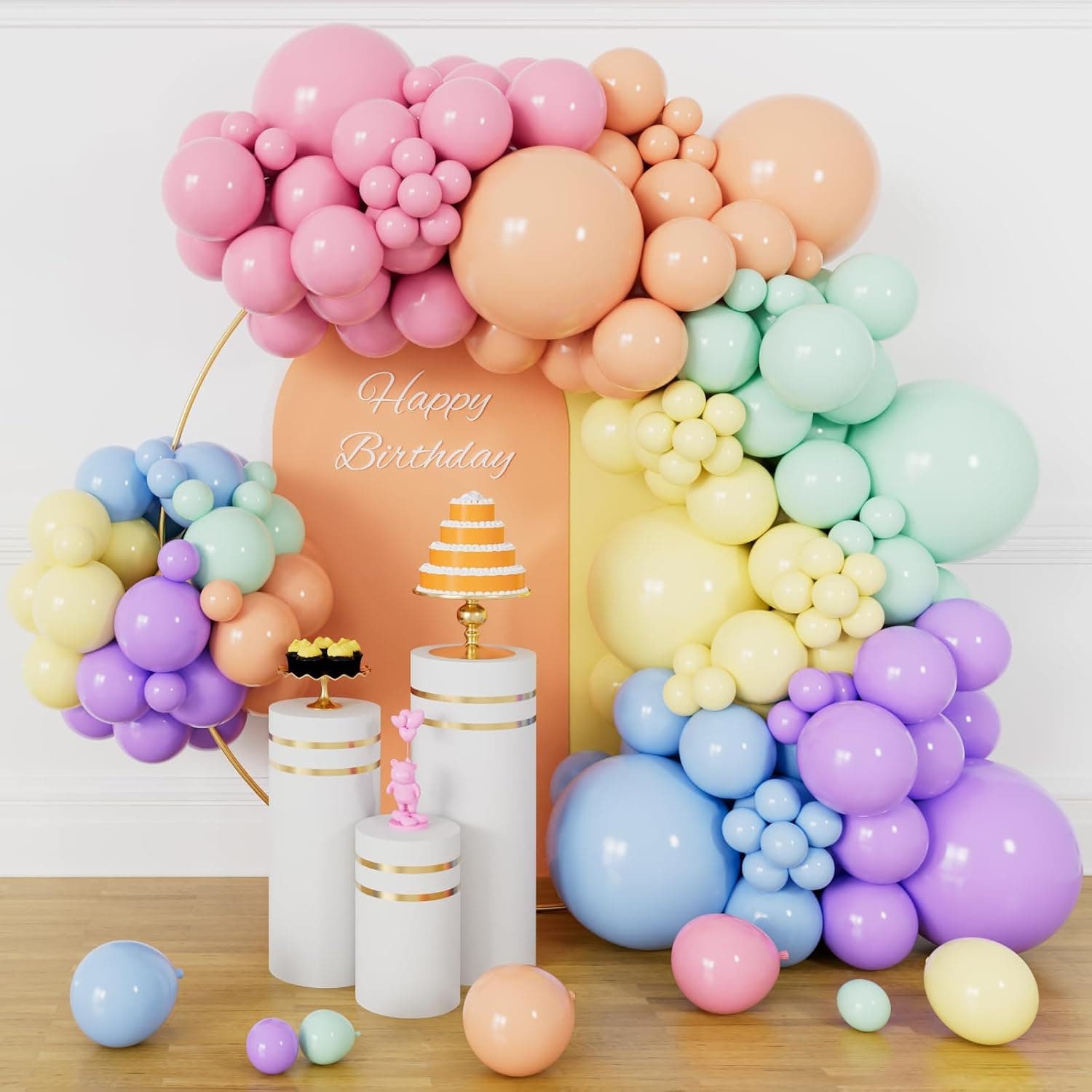 Kit d'arche de guirlande de ballons arc-en-ciel pastel