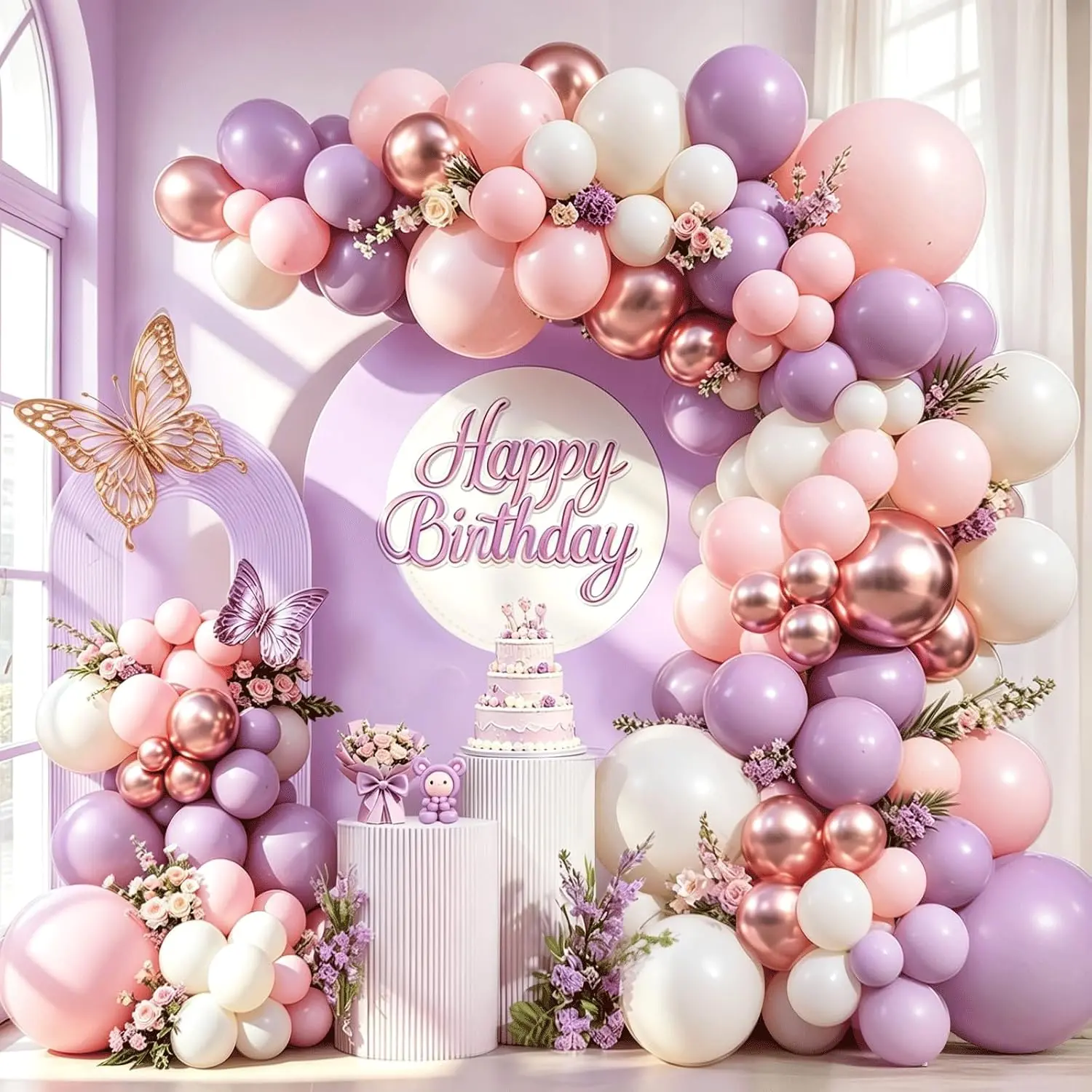 Kit d'arche de guirlande de ballons rose violet blanc